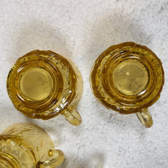 Anchor Hocking Vintage 70s Glass Mugs Set Of 4 Amber Daisies Rain Flowers 6 Oz. - Picture 8 of 14